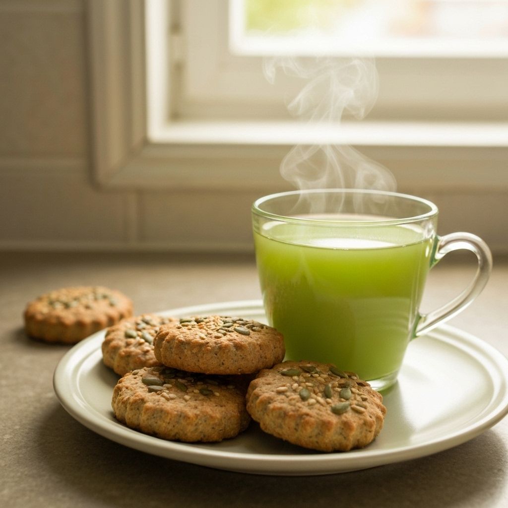 Green tea served with healthy biscuits