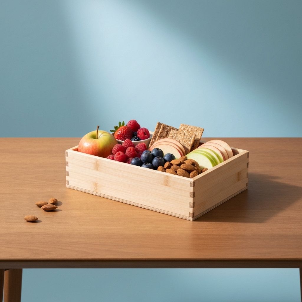 A curated box of healthy snacks displayed neatly on a table
